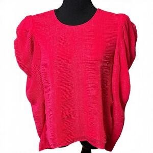 Calvin Klein Blouse‎ Top Dark Pink Puff Sleeve Textured Chic Feminine Style nwt